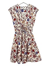 Derek Lam 10 Crosby Dress Womens 4 White Floral Smocked Waist V Neck Lined