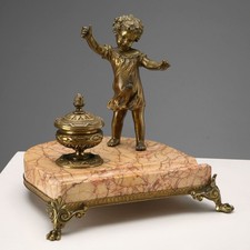 Calamaio Antico Marmo Bronzo Decorati Italia XIX-XX Secolo Originale