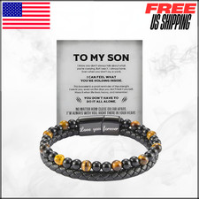 The Guardian Son's Tiger Eye Protection Bracelet From Mom Black Leather Love You