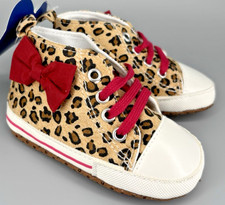 Baby Toddler Canvas Shoes Leopard Print High Top Sneaker Hot Pink Laces 3C-4C