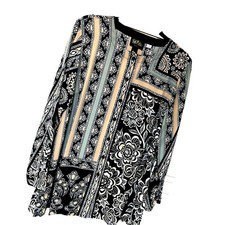 NWT Bob Mackie Wearable Art Retro Boho Floral Geometric Print Blouse Women M