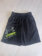 Under Armour Boys YSM Youth Small Black Green Athletic Loose Shorts