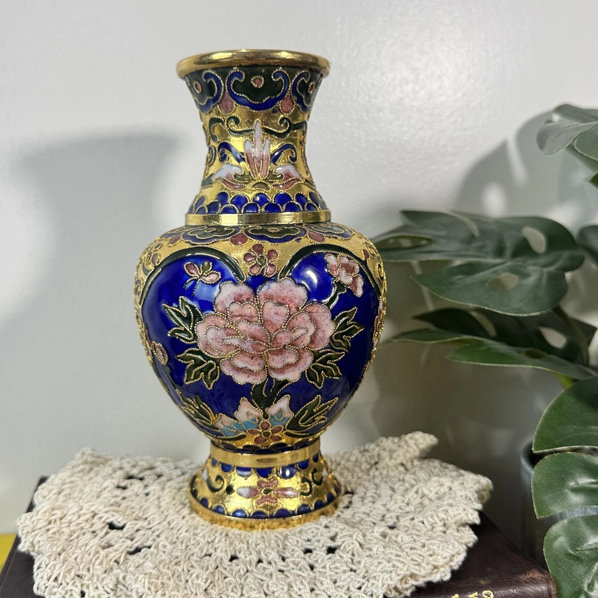 黄铜蓝色中国古董花瓶| eBay
