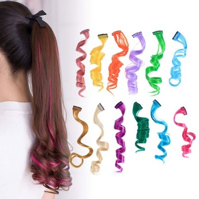 12 Pcs Clip In Curly Hair Extensions Colored Hairpieces Gradient (Random Color)