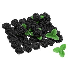 500pcs Foam Rose Heads 1.4 Inch with 10pcs Leaves for DIY Crafts Black