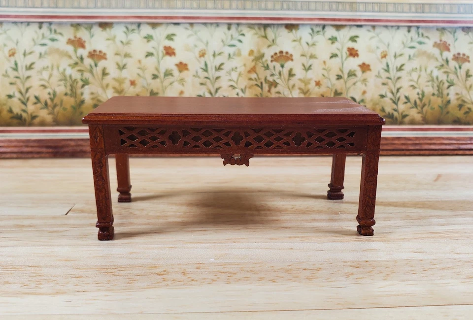 Mesa de centro para casa de muñecas vintage Hansson miniaturas madera escala 1:12 acabado nogal Foto 3 de 4