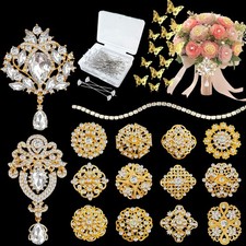 Rhinestone Brooches, Crystal Brooch Pins, Pearl Wedding Bouquet Kit Set, Craft