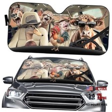 Funny Driving Car Windshield Sun Shade Cover, Cow Driver Farm Animals