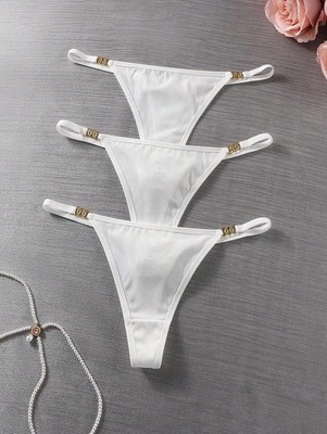 3er-Pack Damen Simple Solid Color Panty mit Metallverzierung G-Stri bei Billig2