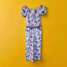 2 PC. Vince Camuto Tropical Print Girls Cropped Top  Matching Pants Sz 12 Girls