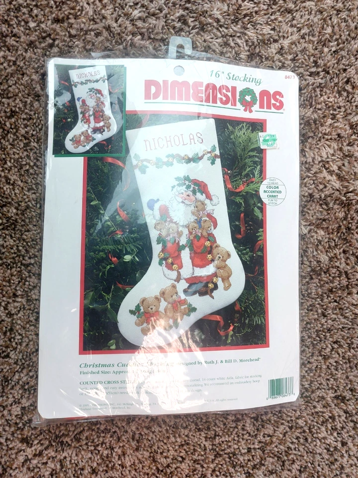 Dimensions Christmas Cuddles Stocking Counted Cross Stitch Kit 8473 Bears Santa - Image 2 of 4