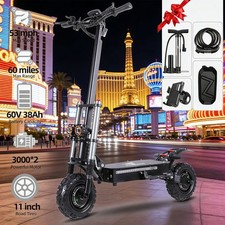 Unleash 6000W of Power: Dual Motor E-Scooter, 11" Off-Road Tires, 53MPH, 38Ah