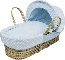 Grey Wicker Moses Basket with Rocking Stand & Mattress Baby Bed Crib Blue