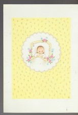 NEW ARRIVAL Cute Baby Girl w/ Pink Flowers 7x10" Greeting Card Art 1094