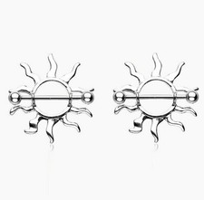 PAIR 14G SUN NIPPLE SHIELD JANET JACKSON NIPPLERINGS STEEL PIERCING BARBELL RINg