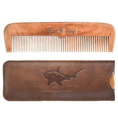 Wooden Beard Hair Comb  Gift For Men With Leather Travel Case %100 Natural Combs