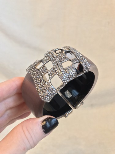 ALEXIS BITTAR Silvertone Light Purple Pink Crystal Cuff Bracelet GEOMETRIC - Picture 4 of 11