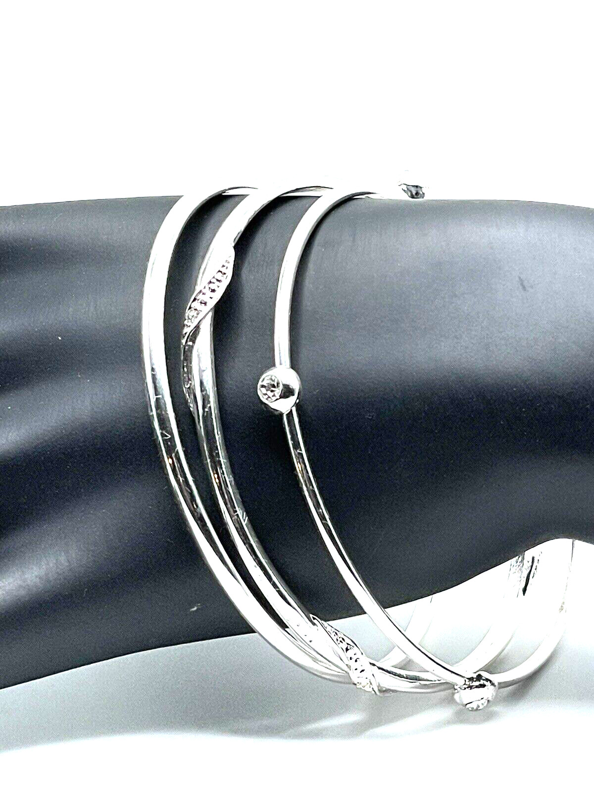Silver Crystal Bangle Slim Stacking Bracelets Mad… - image 2