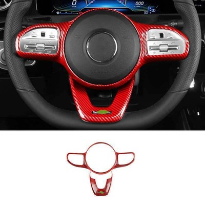 For Benz E-Class 2019-2021 Red Carbon Fiber teering Wheel Strip Cover Trim 2PCS
