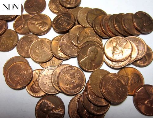 50x AU/BU 1940's+1950's Lincoln Wheat Penny Cent Lot (1 Roll) - 50 Coins