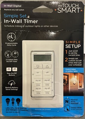 MyTouchSmart 24-Hour in-Wall Digital Timer, 4 Programmable Easy On/Off Buttons