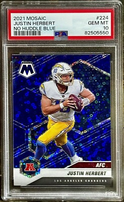 Justin Herbert PSA 10 - 2021 Mosaic #224 NO HUDDLE BLUE /75 - LA Chargers