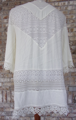 VTG MORAL FIBER SZ L LACY 3/4 BELL SLEEVES BOHO BEACHY COVER UP DUSTER TOP - Picture 3 of 7