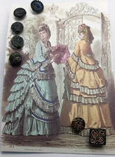 VICTORIAN GLASS AND JET BUTTONS ON CARD DIAMETER 1.2 CM TO 1.4 CM 19TH CENTURY