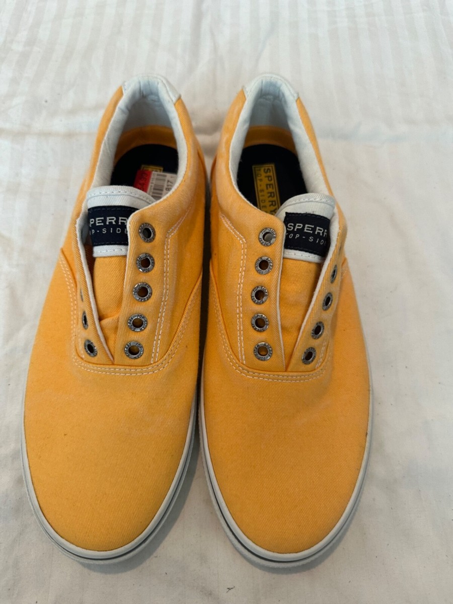 BRAND NEW Sperry Halyard Laceless Boat Shoes Orange Sz 8.5 M | eBay