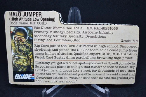 Rip Cord File Card 1984 Gi Joe Vintage DC