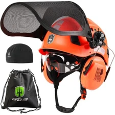 GREEN DEVIL Forestry Chainsaw Safety Helmet with Mesh Face Shield Built-in Visor