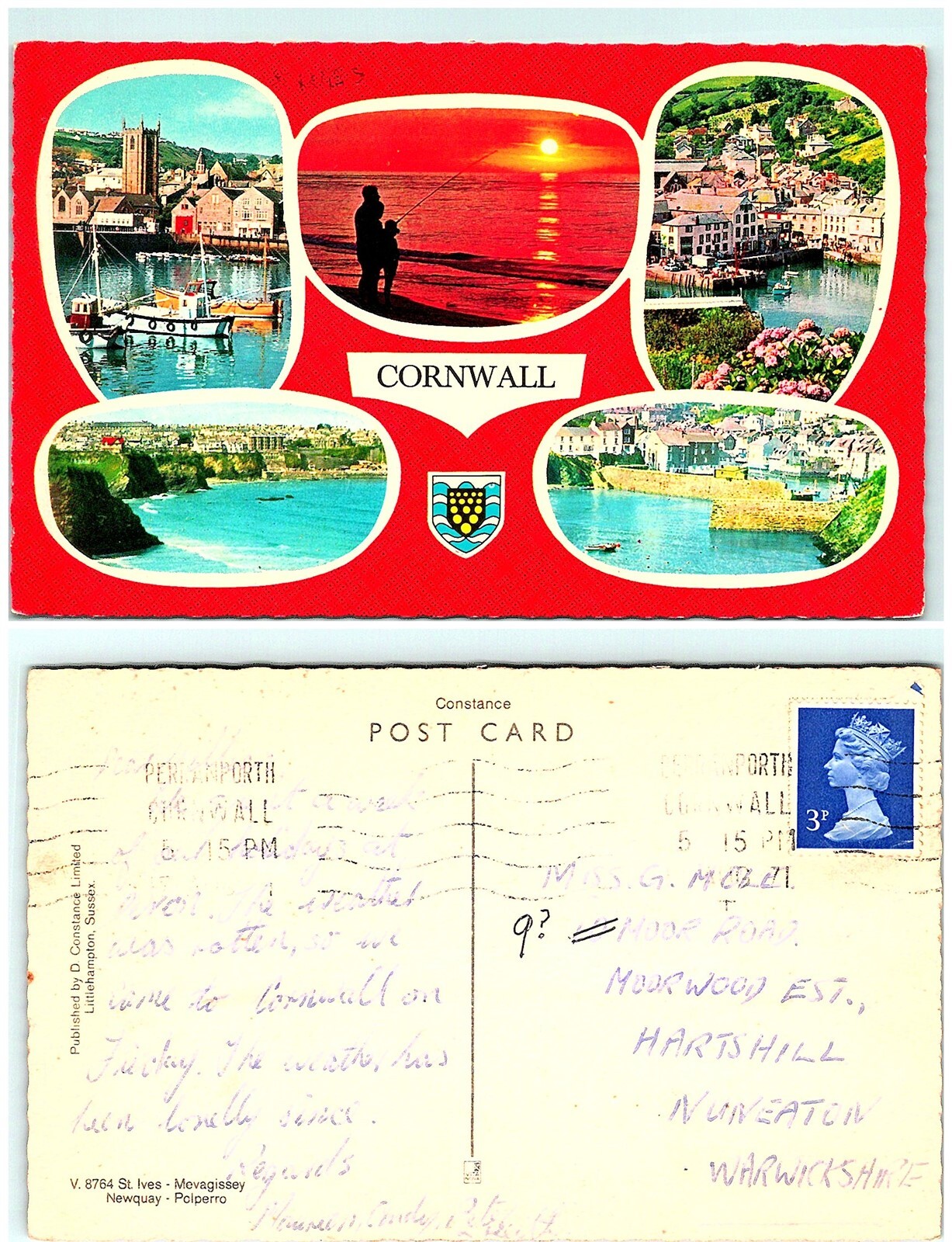 S03-6943, Multiple Views Cornwall, Uk 1971 Postmarked, Postcard
