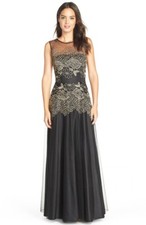 Tahari Embroidered Mesh Fit & Flare Gown (Size 10)