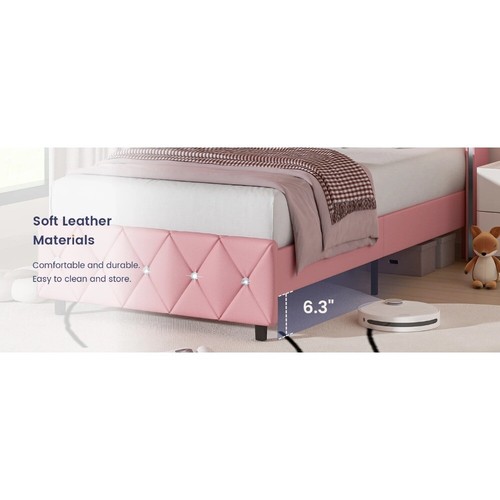 Bed Frame, Upholstered Bed Frame with Diamond Tufted Headboard, - Picture 8 of 11