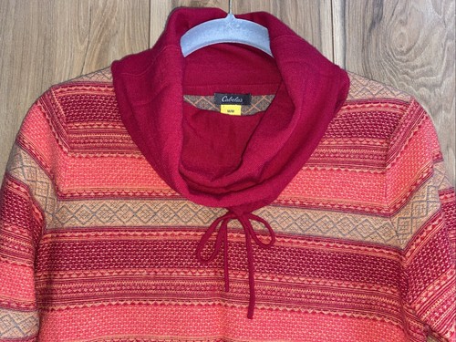 Cabelas Womens Medium Sweater Cowl Neck 50% Merino Wool Pink Orange Striped FLAW - Picture 3 of 11