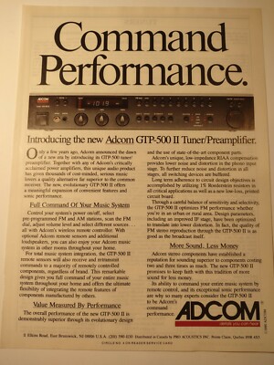 Adcom GTP 500 II Tuner Preamplifier Command Performance Vintage Print Ad