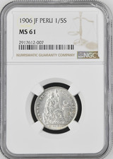 :1906 JF SILVER 1/5TH-SOL LIBERTY SEATED NGC MS61 RARE R6 LOW POP HIGHEST-GRADES