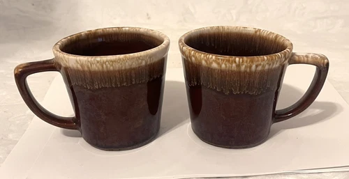 Lot TWO - Vintage McCoy - BROWN DRIP Glaze 3.5" tall Coffee Mugs - D Handle