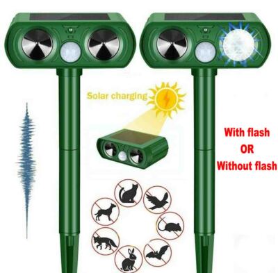 Solar outdoor ultrasonic animal repeller for garden vegetable patch sensor