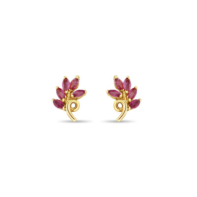 Rubin Marquise Blatt Stil Ohrstecker 14k Gelbgold