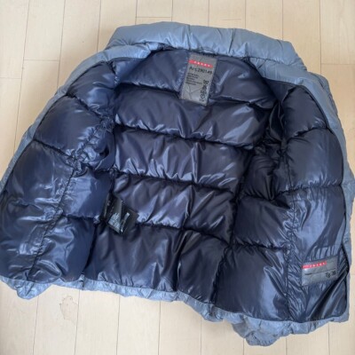 Prada puffer jacket ladies Triangle Logo down Jacket sky blue