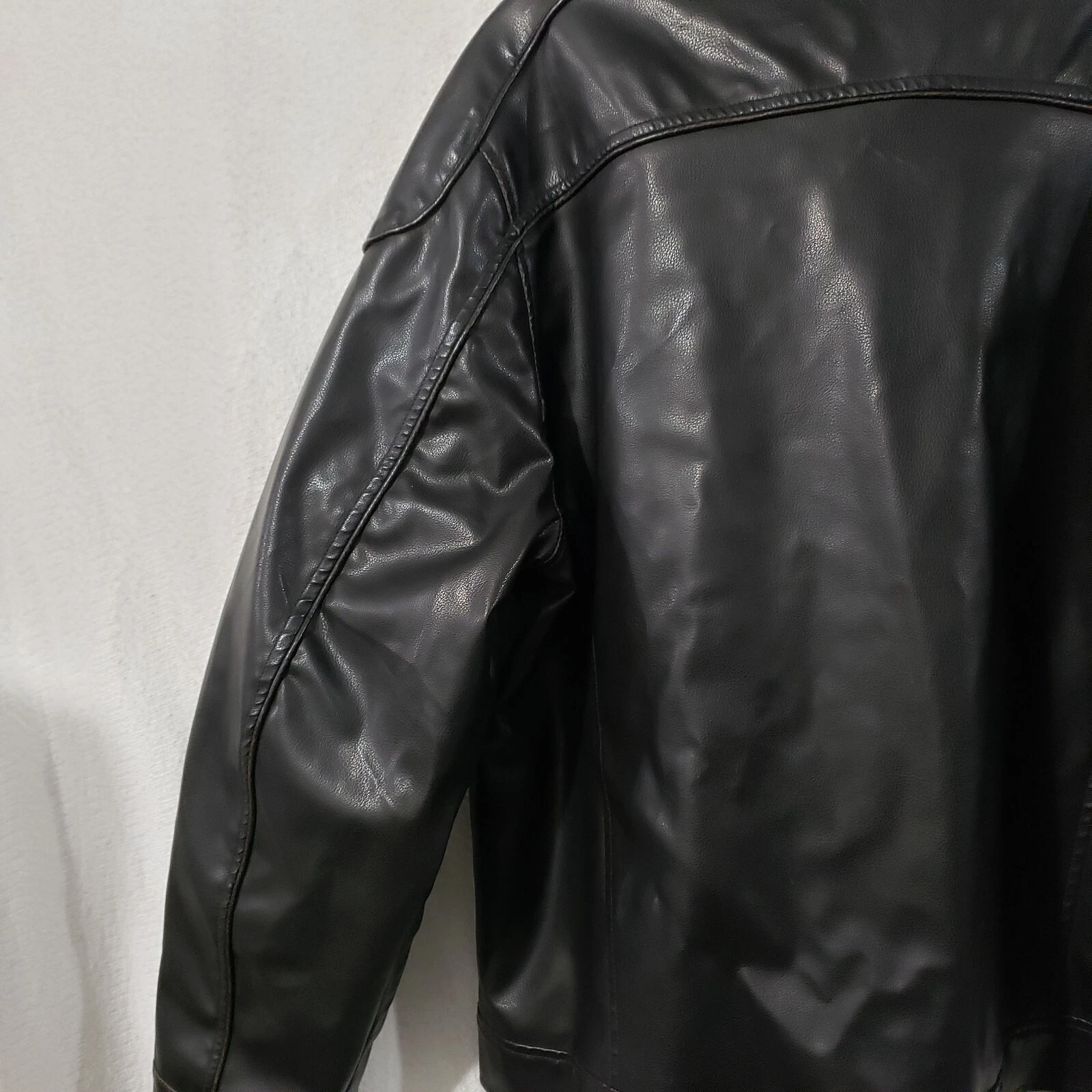 Decoded Black Vegan Leather Men's Coat Jacket Lined Biker style XL - product detail image 9