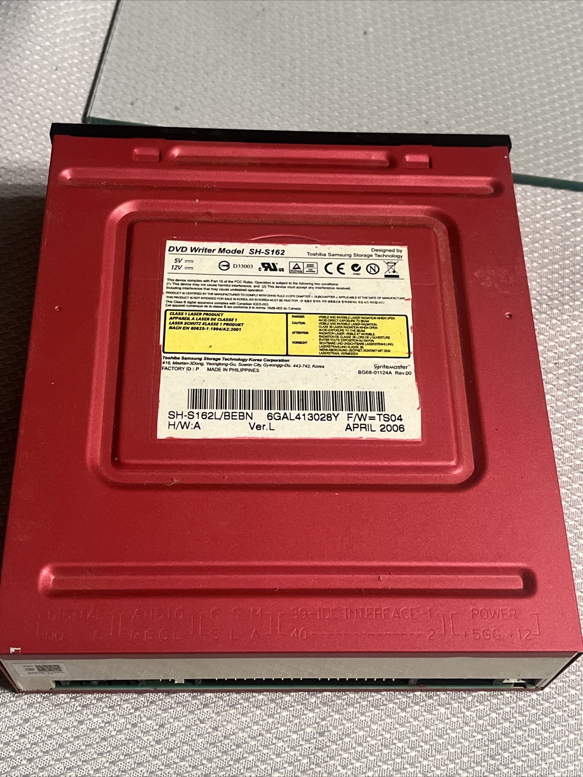Red Toshiba Samsung DVD Writer Internal Drive Model SHS162 DVD Writer