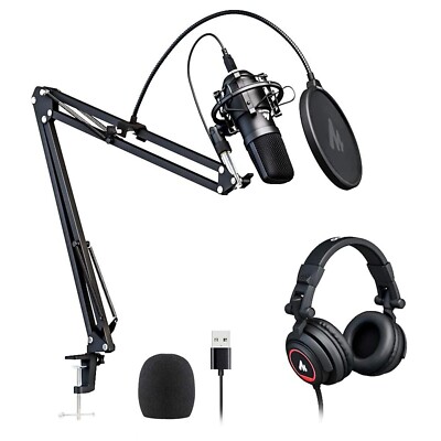 MAONO AU-AO4H Podcasting Microphone Kit + Headphones & Boom Arm support