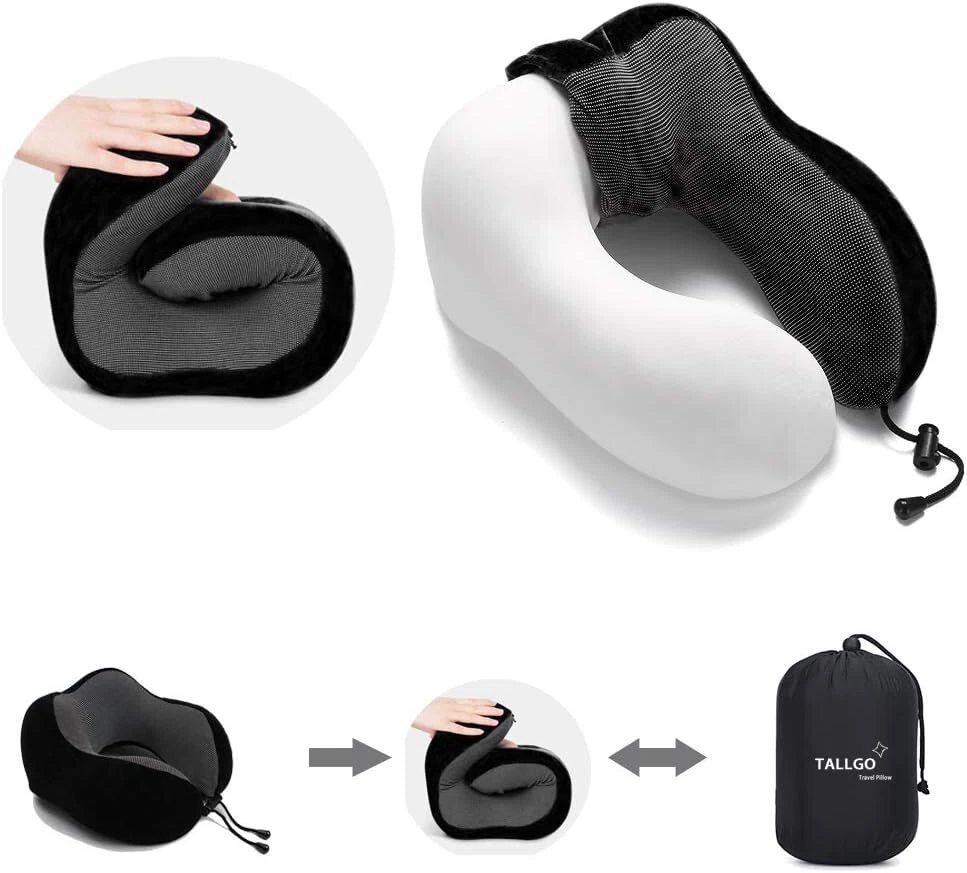 Travel Pillow, Best Memory Foam Neck Pillow Head Support Soft Black