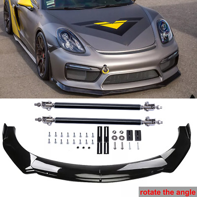 Gloss Black Front Lips Splitter Spoiler + Strut Rods Body For Hyundai Genesis