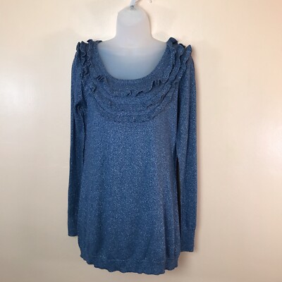 Anthropologie Andersen And Lauth Ruffle Neck Sweater Blue Metallic Women M NEW