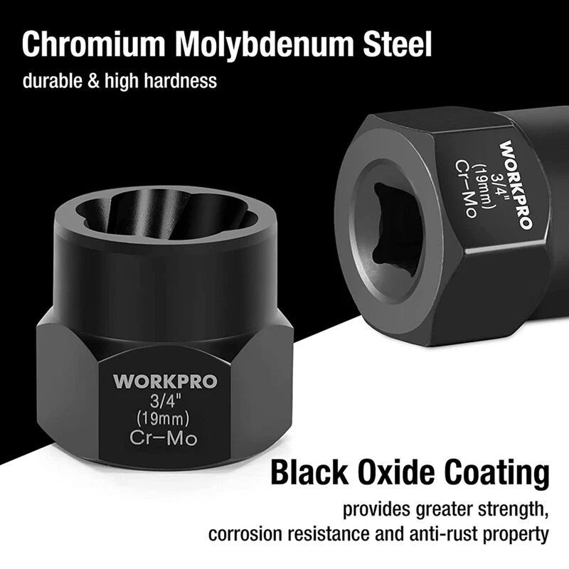 WORKPRO 15PC Nut Remover & Impact Bolt Set 3/8" Drive Bolt Extractor Black Oxide - Image 4 of 4