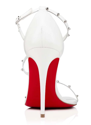Christian Louboutin Riojana Spikes 100 White Ankle Strappy Sandal