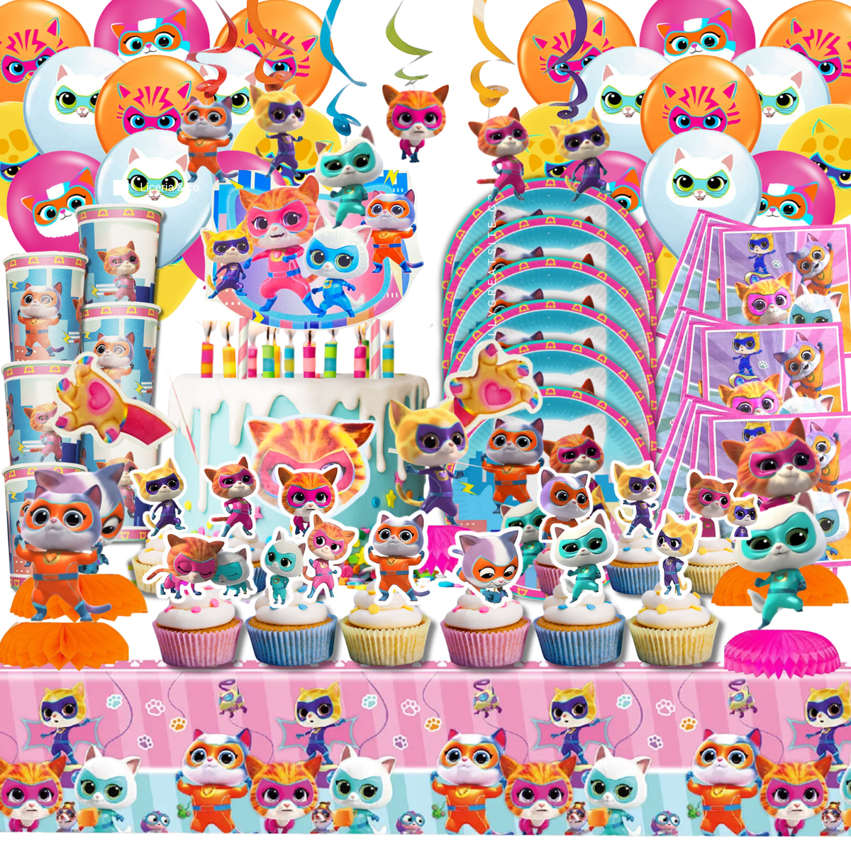 45 PCS Cat Birthday Cake Topper Set - Cute Cat Theme Party Decor With Balls, Stars & Paw Prints For Cupcakes Or Cakes
